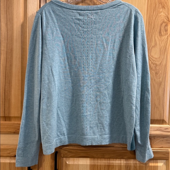 Title Nine Slack Tide Merino Wool Cotton Blend Blue Pointelle Crewneck Top Sz M - Picture 4 of 10